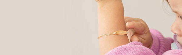 Baby ID bracelets gold and sterling silver.  Hypoallergenic ID bracelets for babies