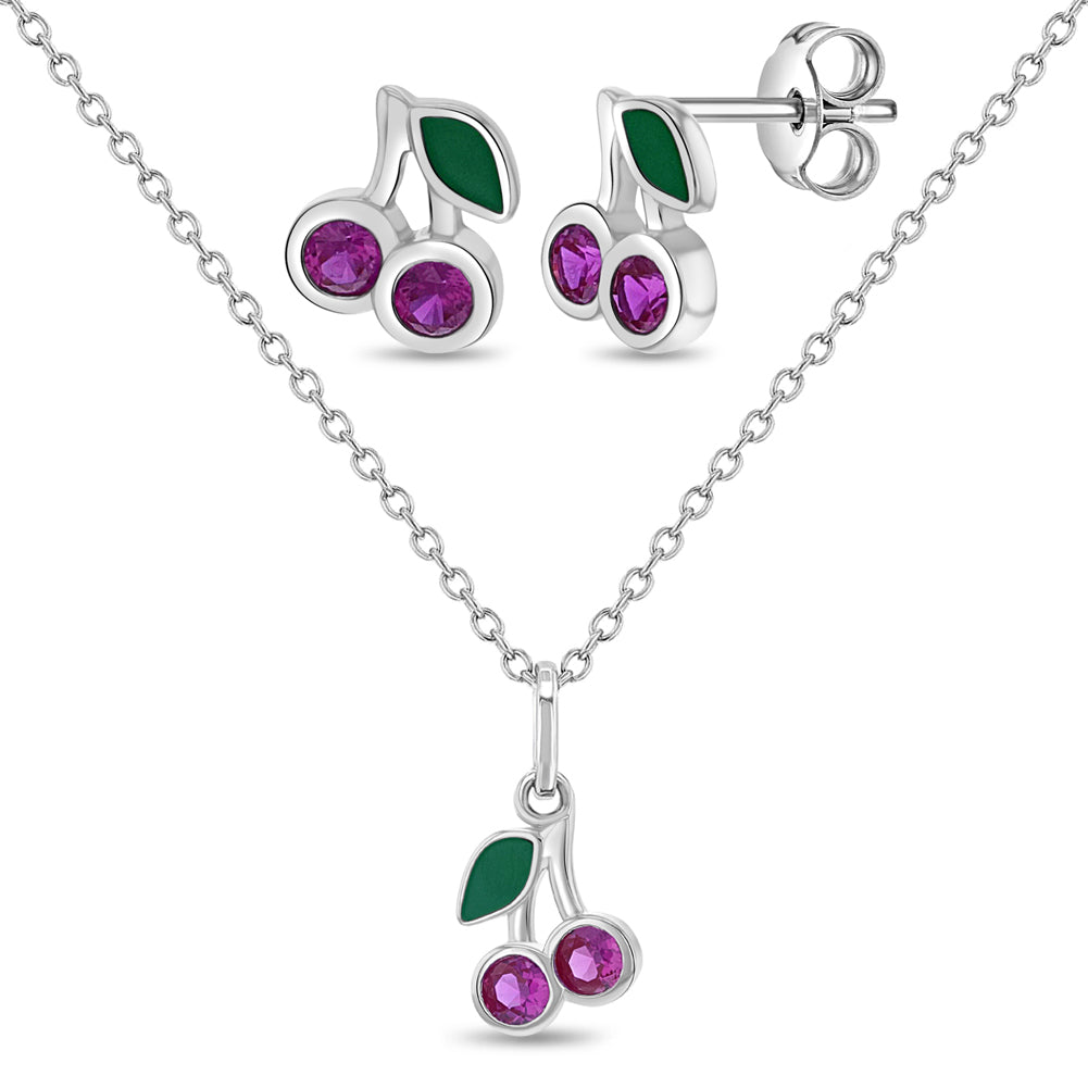 Glittering Cherries Kids / Children's / Girls Jewelry Set - Sterling S