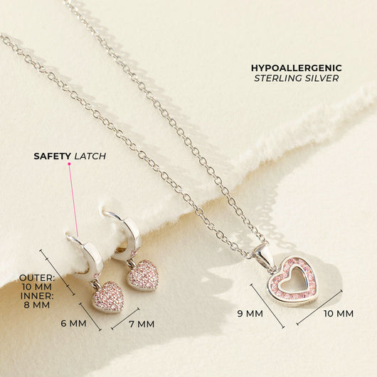 925 Sterling Silver Pink & White Enamel Cute Heart Jewelry Set for Chi