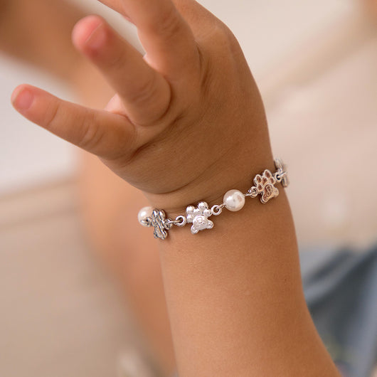 4.5 Bear & Pearl Baby / Toddler Bracelet - Sterling Silver