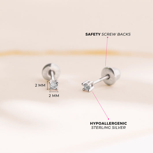 Three-Step Earring - Flat Back - Single Size 2mm | WWAKE