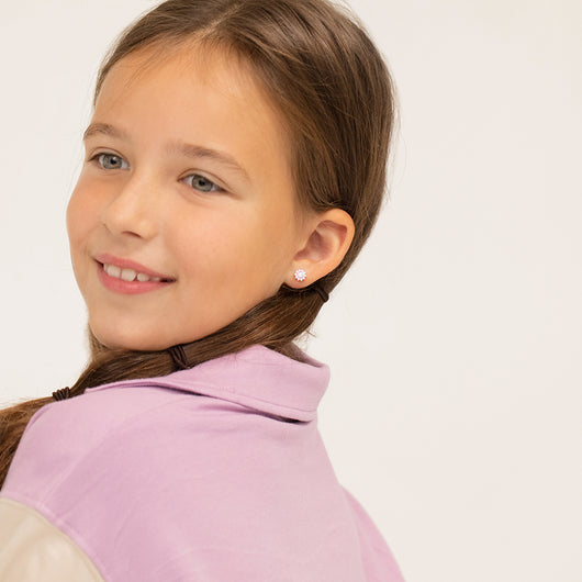 Kids Sterling Silver Pink CZ Stud Screw Back Earrings for Girls – Cherished  Moments Jewelry