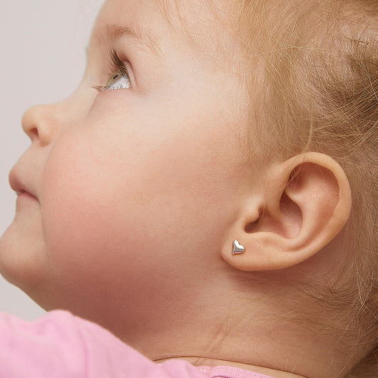 Tiny Open Textured Heart 4mm Baby / Toddler / Kids Earrings Screw Back