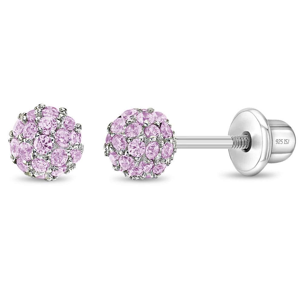 Children And Teens Sterling Silver Diamond Or Pink C.Z. Daisy Screw Ba –