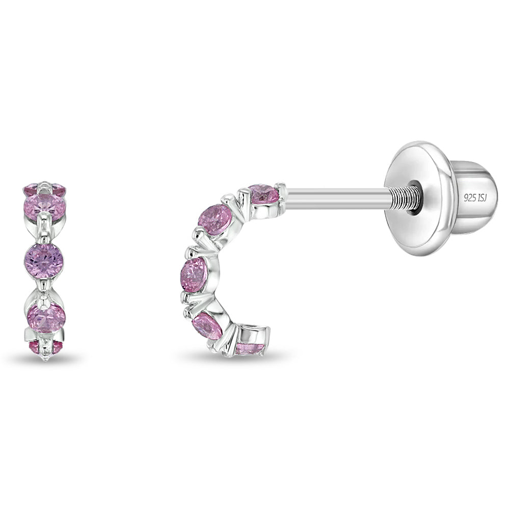Sterling Silver White Or Pink Cubic Zirconia Star Screw Back Earrings –