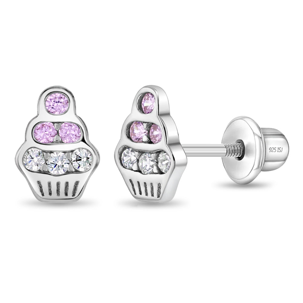 in Season Jewelry - Girls' Frosted with Sprinkles Donut Screw Back Sterling Silver Earrings - Pink & White