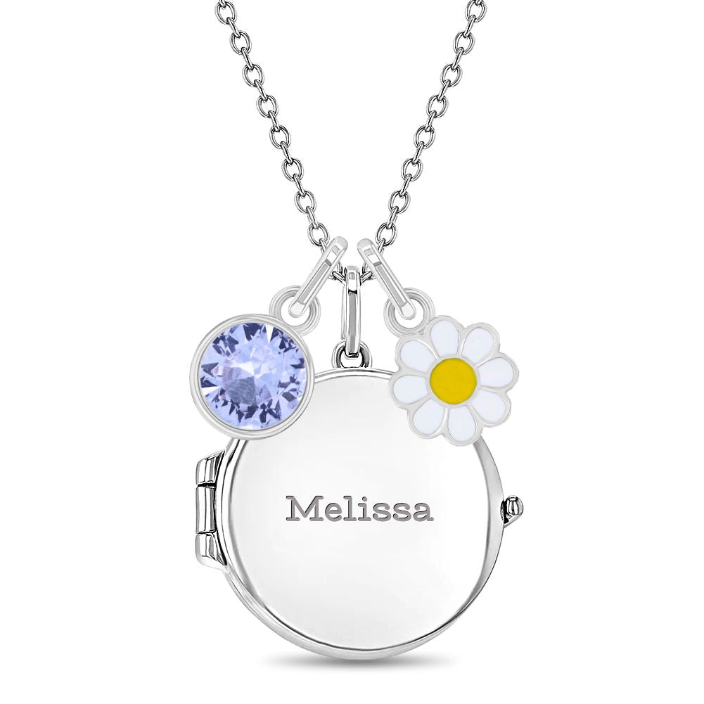 Whimsical Daisy Kids / Teen Round Pendant/Necklace With Charms - Sterling Silver