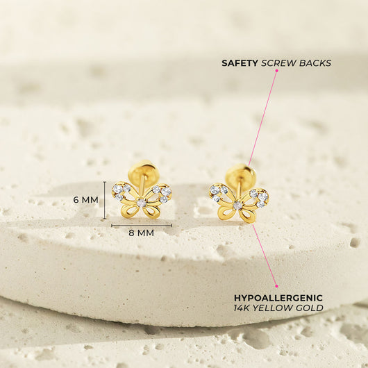 Kids Jewelry - 14K Yellow Or White Gold Diamond Flower Screw Back