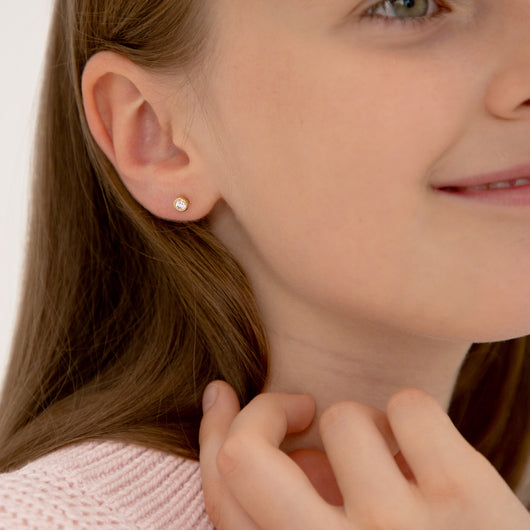 Clear CZ Tiny Bezel Little Girl's Stud Earring