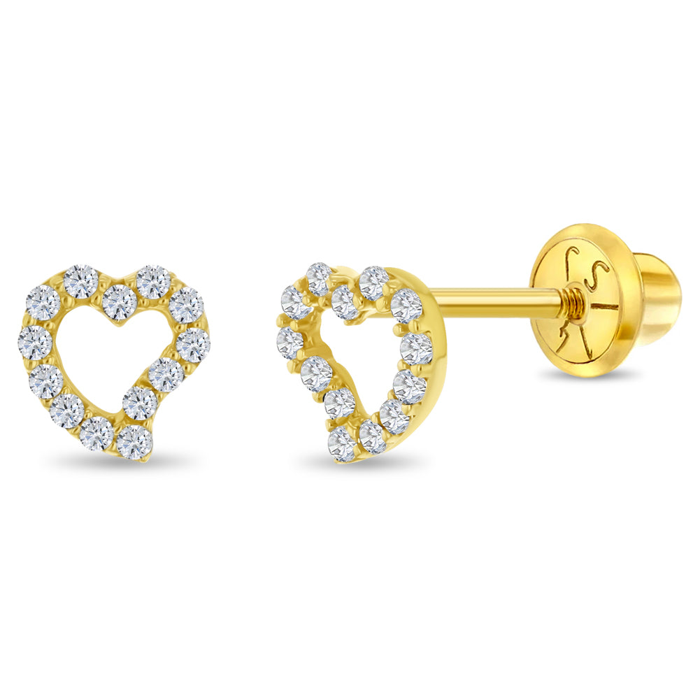 14k Gold Tiny Bezel Birthstone CZ Baby / Toddler / Kids Earrings Safet