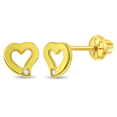 14k Gold Genuine Diamond Heart Baby / Toddler / Kids Earrings Safety Screw  Back, In Season Jewelry