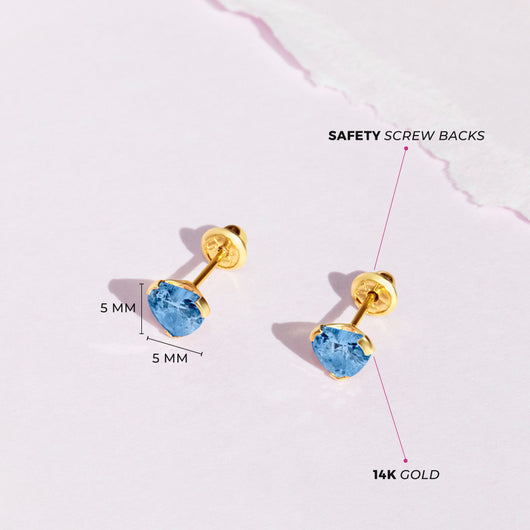 Baby Girls' Birthstone Cz Heart Screw Back 14k Gold Earrings - Blue - In  Season Jewelry : Target