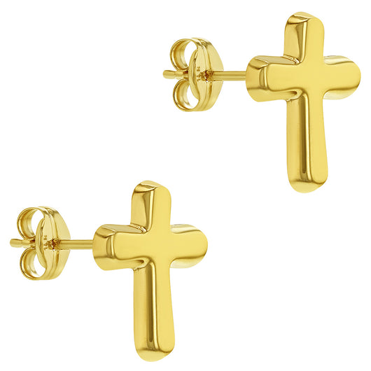 Men's Gold Stainless Steel Hoop Cross Earrings