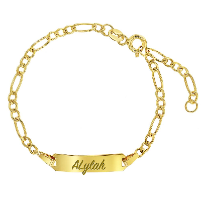 14k Yellow Gold Identification Tag ID Plain Adjustable Bracelet for Children