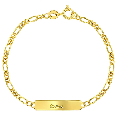 925 Sterling Silver Gold Plated Classic Unisex ID Bracelet Identification Kids Plain 5.5"