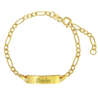 14k Yellow Gold Unisex Adjustable Kids ID Bracelet with Engravable Identification Tag