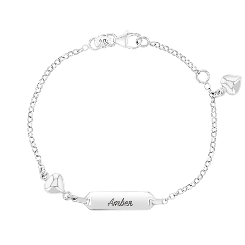 925 Sterling Silver Adjustable Heart Tag ID Bracelet for Toddlers & Young Girls - Custom Name Br