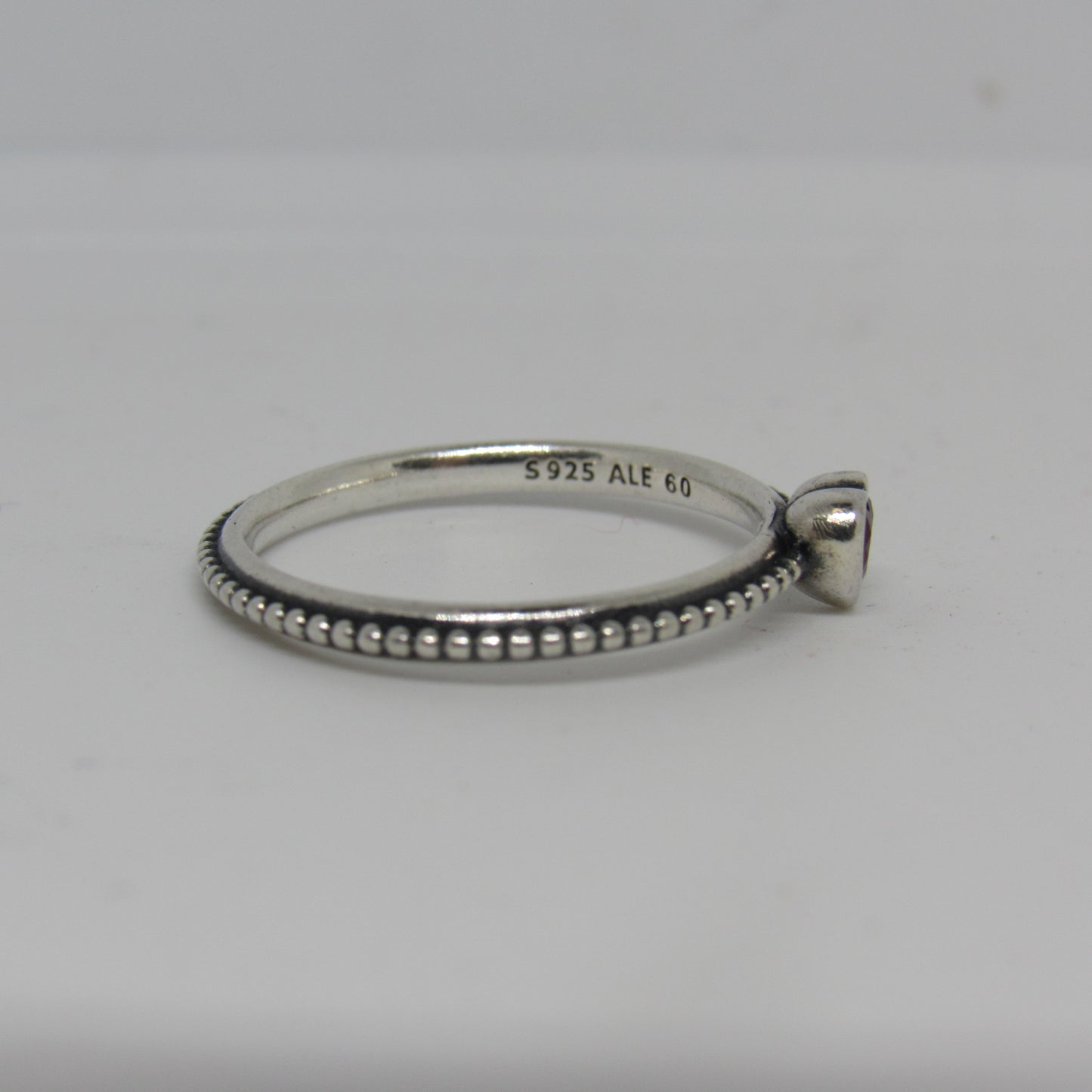 Pandora Sterling Silver & Ruby Delicate Heart Ring #190896SGR - Sz 60