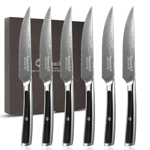 Damascus Cutlery】Sunnecko 4 PCS Damascus Serrated Steak Knife and For –