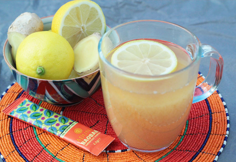 Hot baobab, lemon & ginger drink