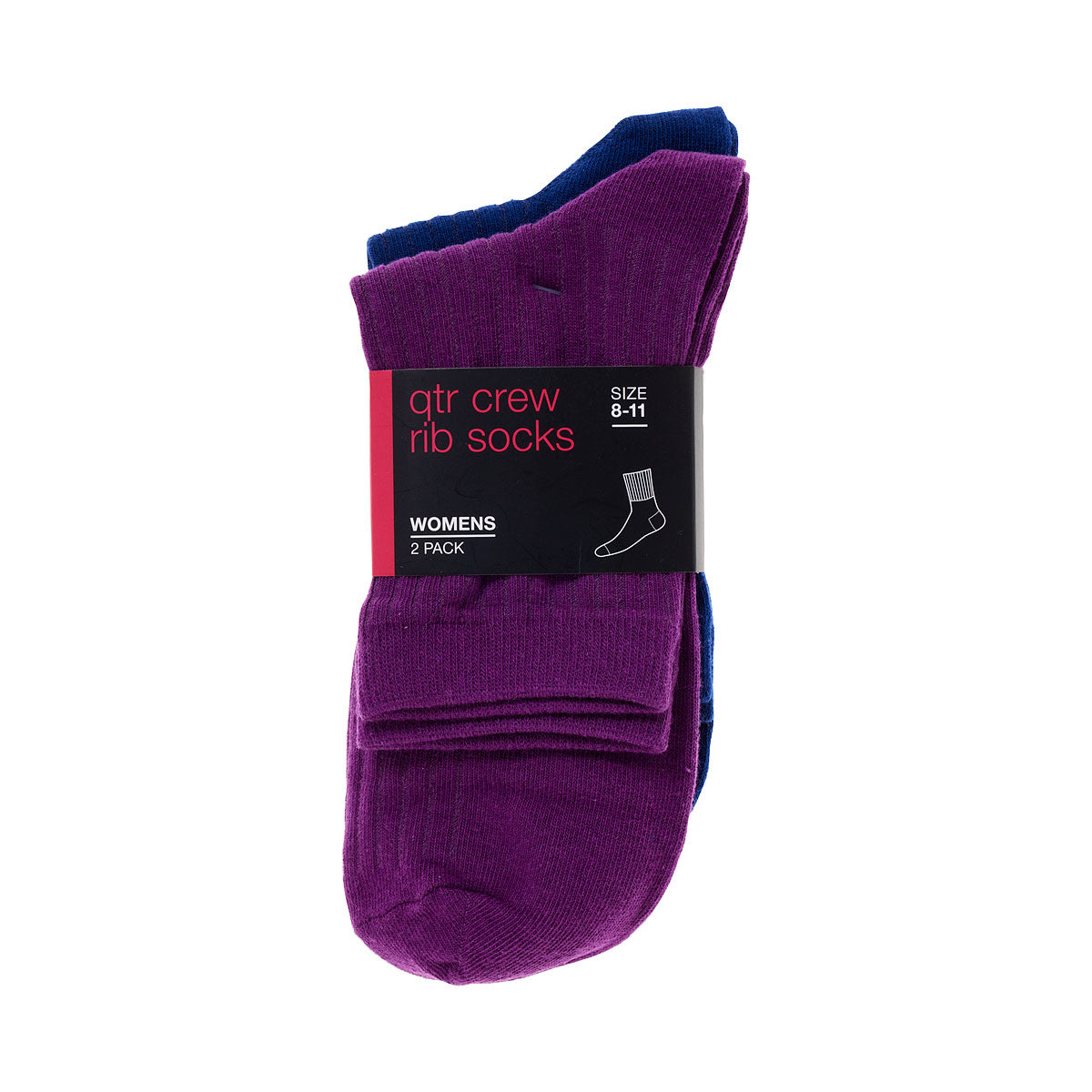 Rib Socks Purple/Navy 2pk Assorted Sizes