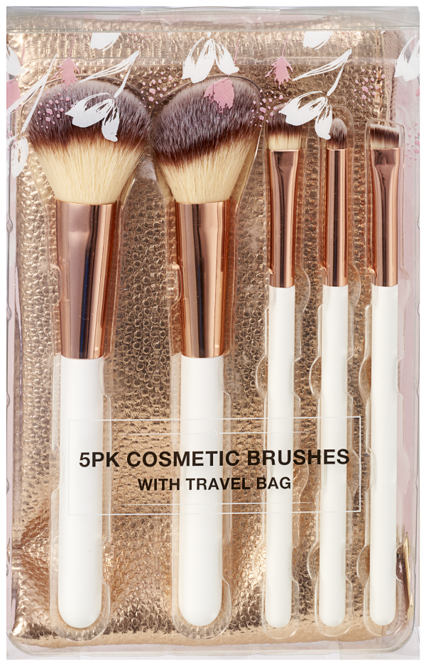 5pce Cosmetic Brush Set with Travel Bag