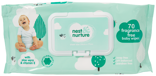 Nest & Nurture Fragrance-Free Baby Wipes 70pk