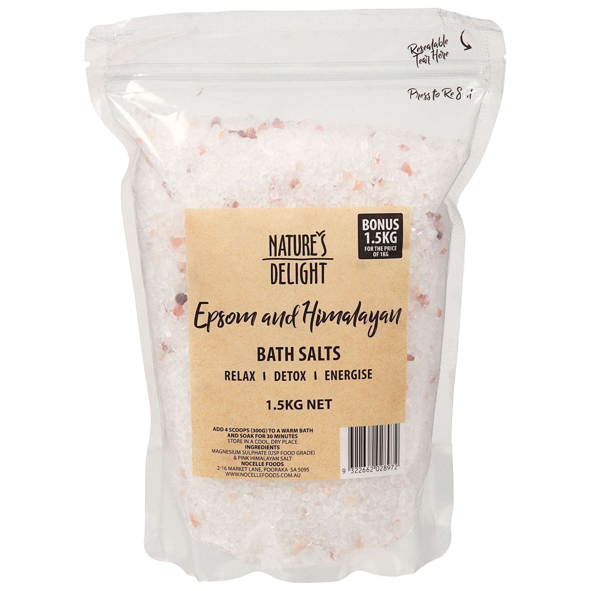 Natures Delight Epsom Himalayan Salts 1.5kg | The Reject Shop