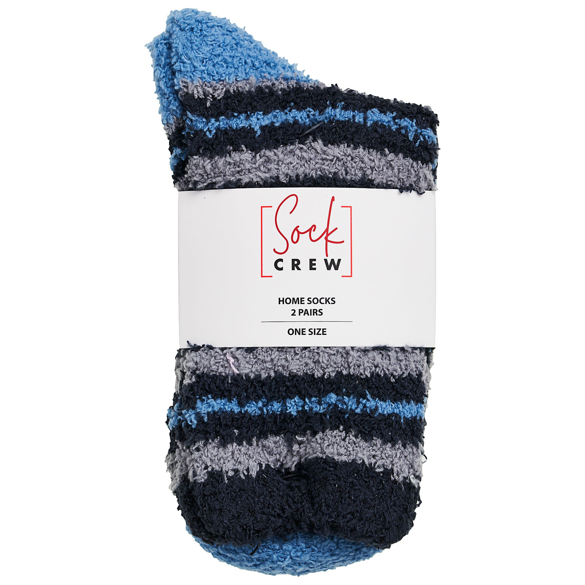 Men's Fluffy Socks Strip Blue/Solid 2pk | The Reject Shop