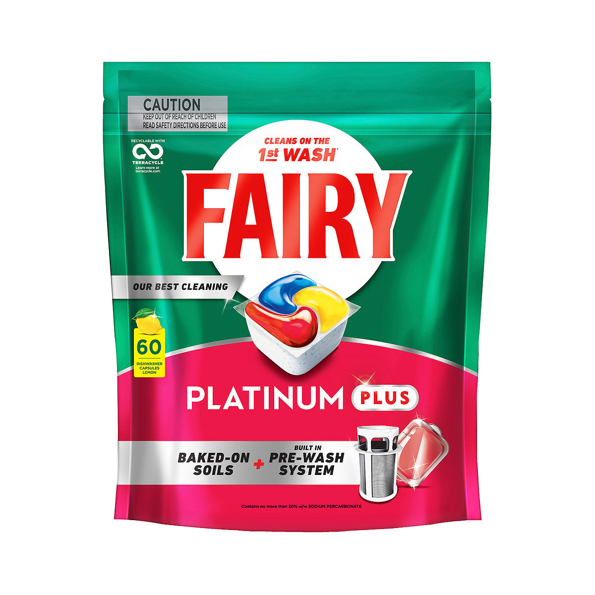 Fairy Platinum Plus Dishwashing Capsules Lemon 60pk