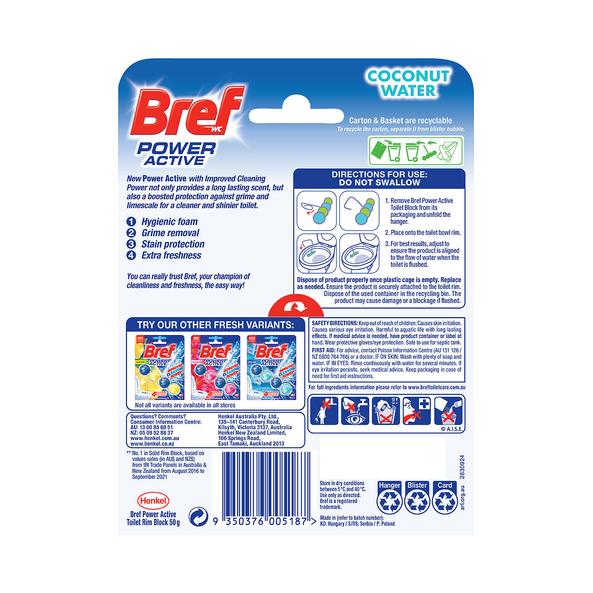 Bref Wc Power active ocean scented toilet seat 4 ball 4 multifunction  formula 50 g