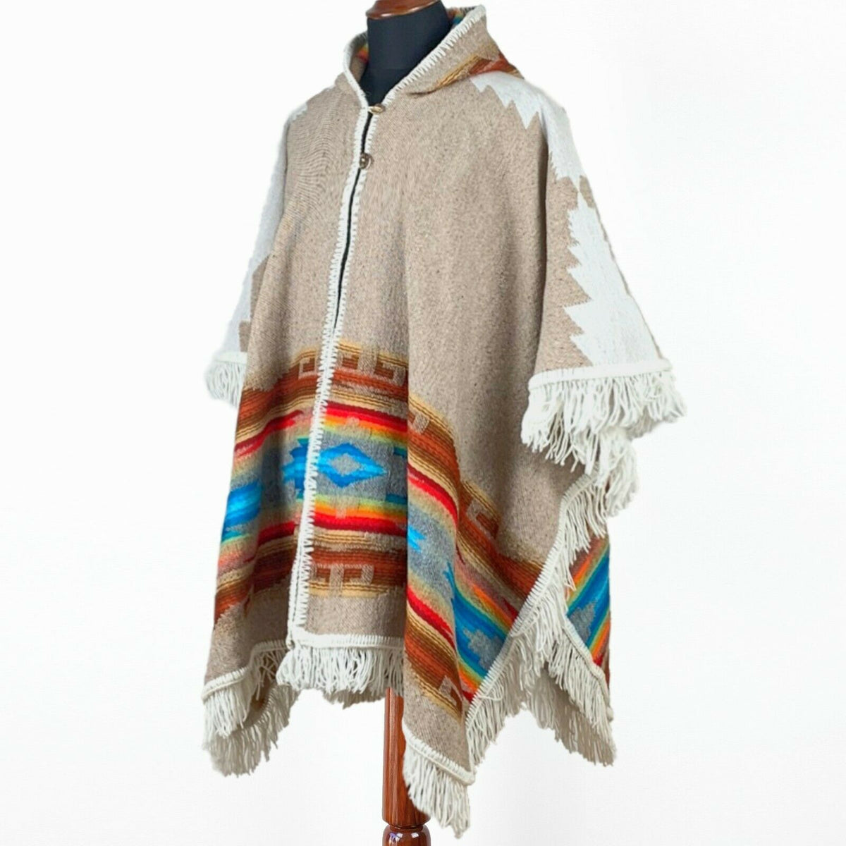 Llama wool Unisex Hooded Open Cape Poncho - Authentic South American A ...