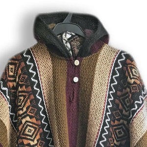 Llama Wool Unisex South American Handwoven Hooded Poncho - khaki/lilac ...