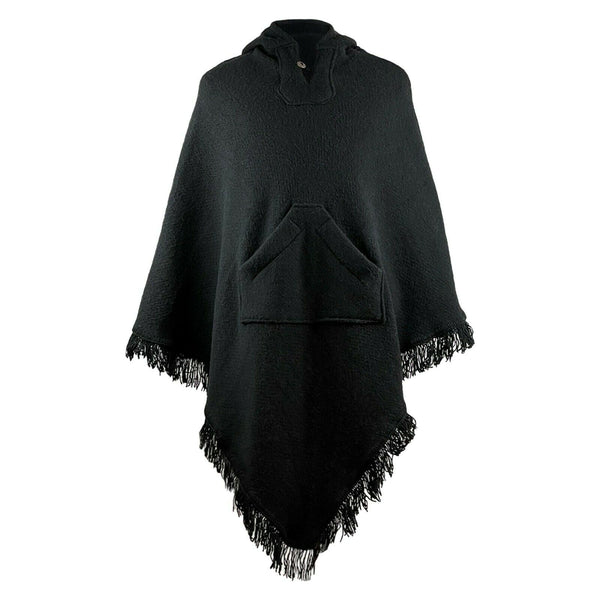 Extra Large Surfers Poncho with hood and pocket llama wool - BLACK ...