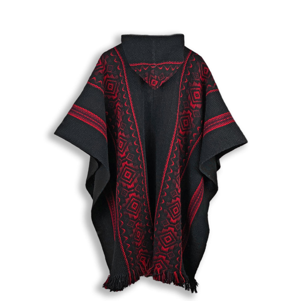 Llama Wool Unisex South American Handwoven Hooded Poncho - solid black ...