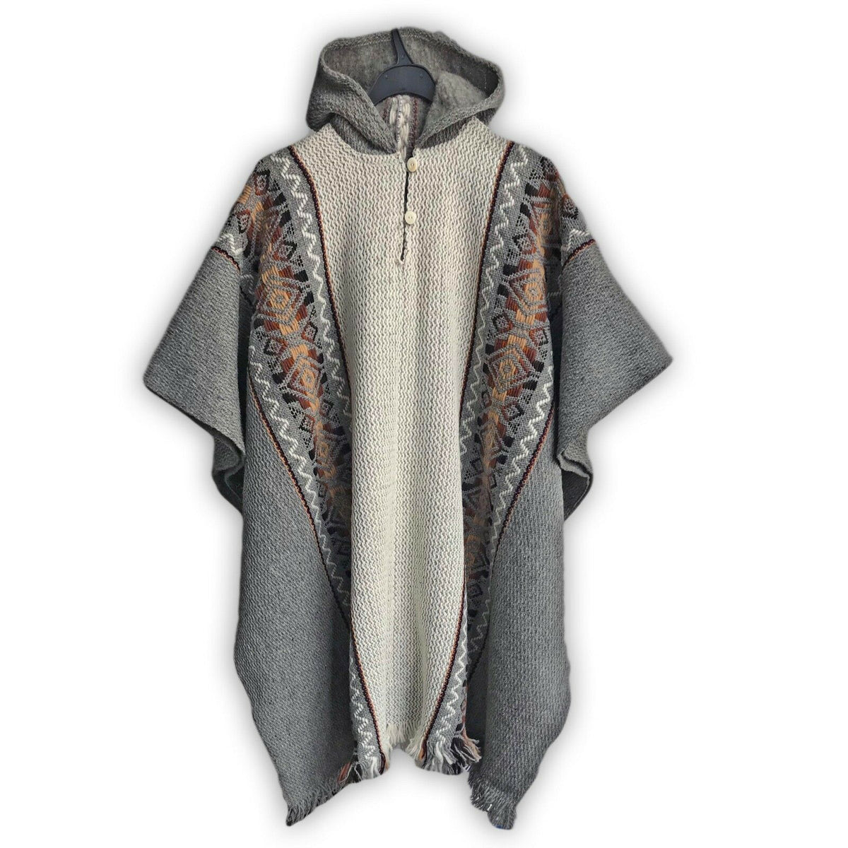 Llama Wool Unisex South American Handwoven Hooded Poncho - solid gray ...