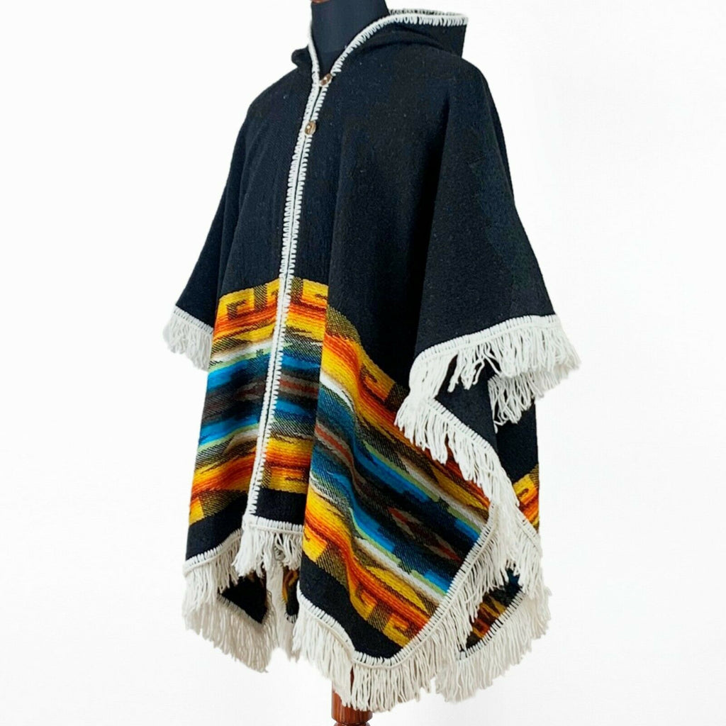 Llama wool Unisex Hooded Open Cape Poncho - Authentic South American A ...