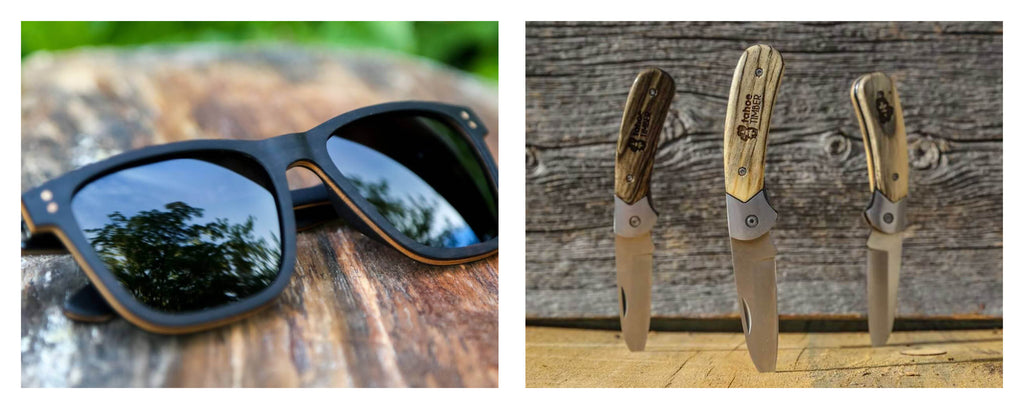 Lake Tahoe sunglasses and engraveable pocket knives