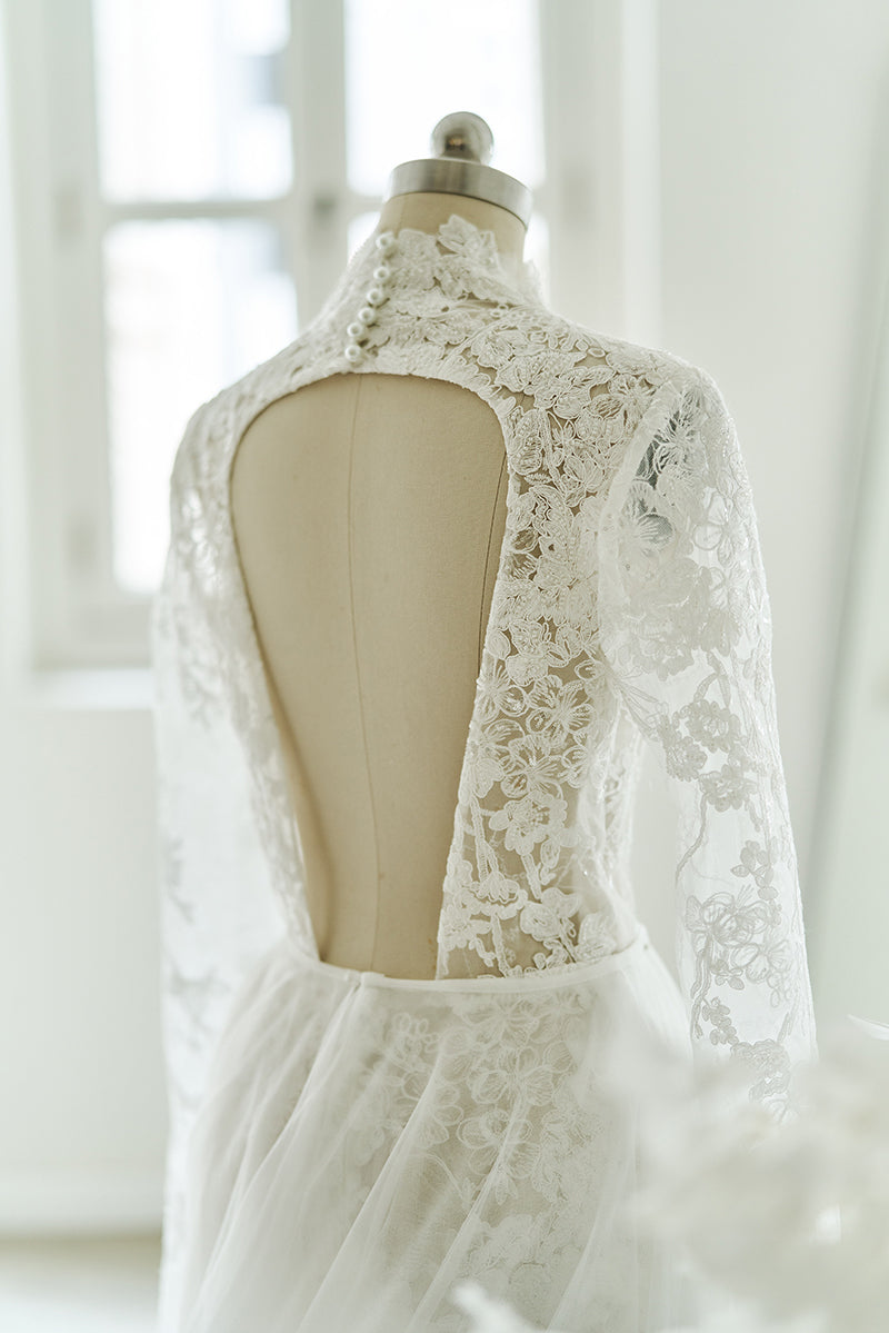 long sleeve lace jumpsuit with cut out back detail