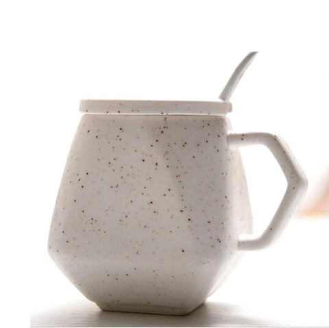 ceramic mug or cup with lid and spoon