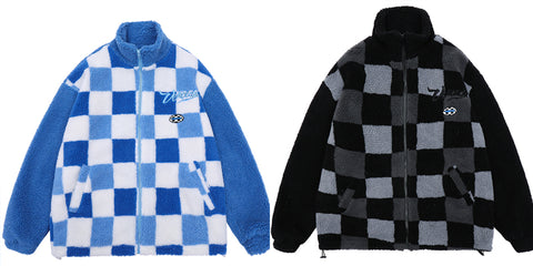 checkerboard lamb woolen coat