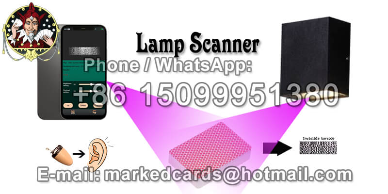 Cheating lamp scanner camera to see barcode marked playing cards