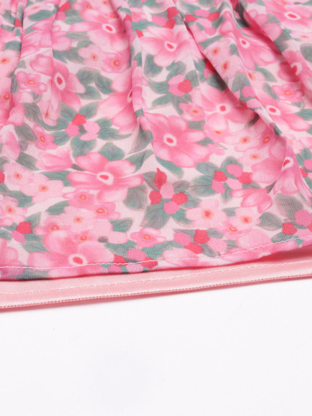 Pink & Green Floral Printed One Shoulder Georgette Maxi Dress