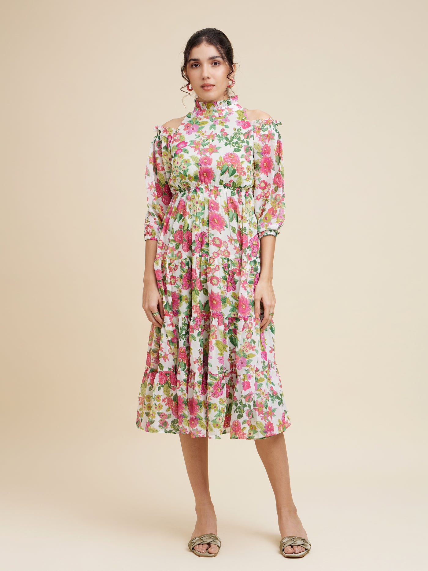 Floral Georgette A-Line Midi Dress
