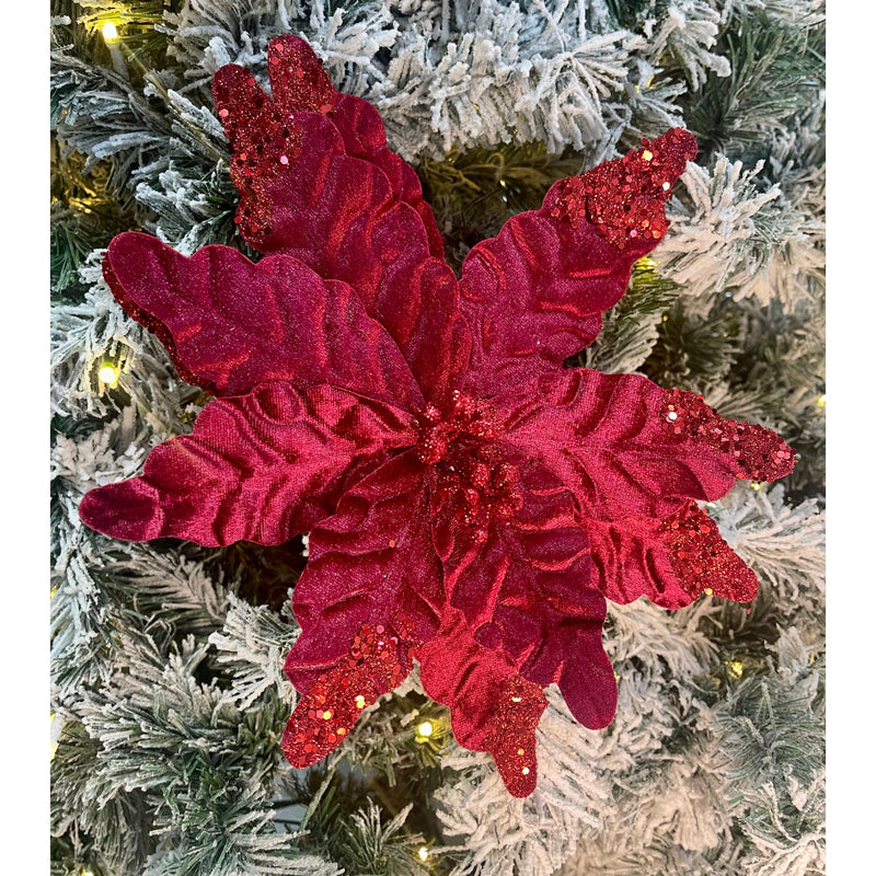 Red Fabric Poinsettia- 26cm x 16 cm Red Flower/sparkling tips