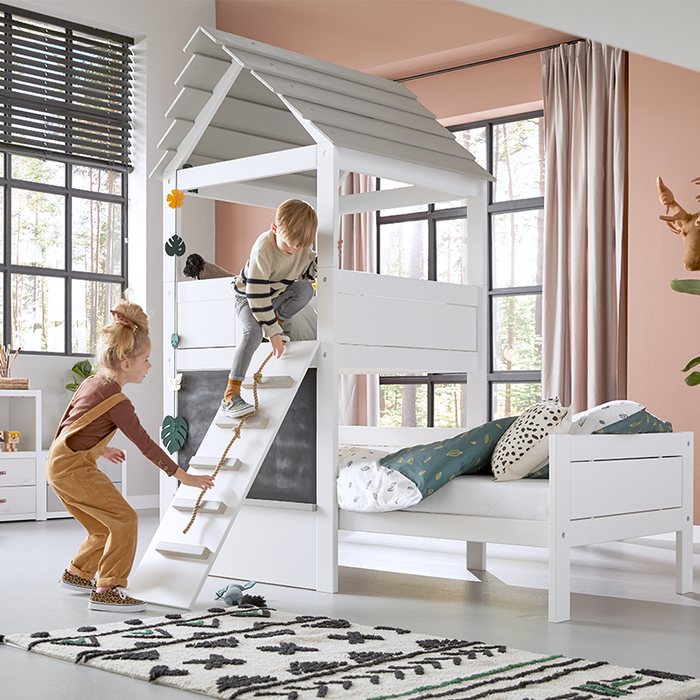 Kan worden berekend Marine breedte Lifetime Bed Play Tower met Klimplank en Krijtbord 90x200 cm - Wit – Droom  Stapelbed
