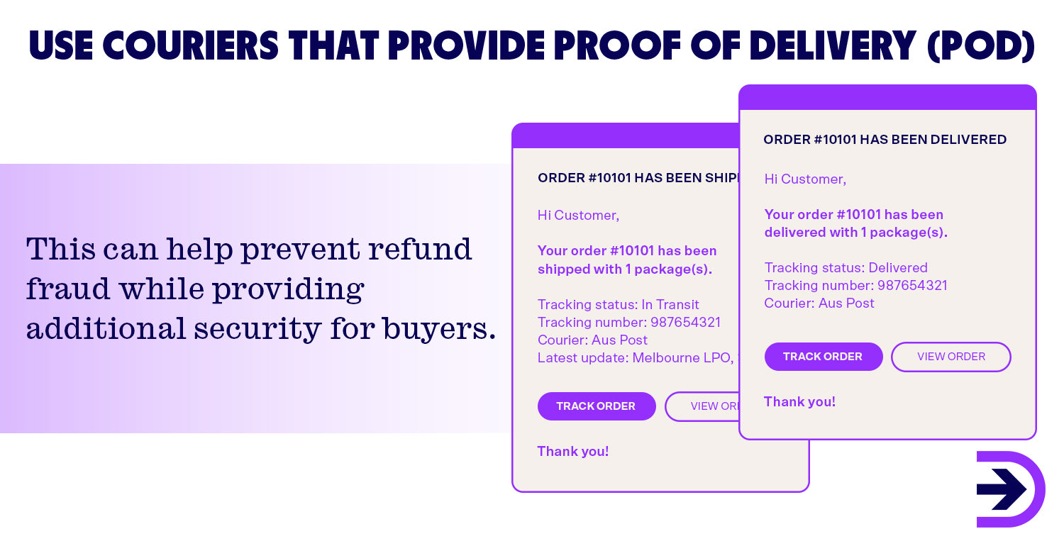 Use couriers that provide proof of delivery to help combat refund abuse.