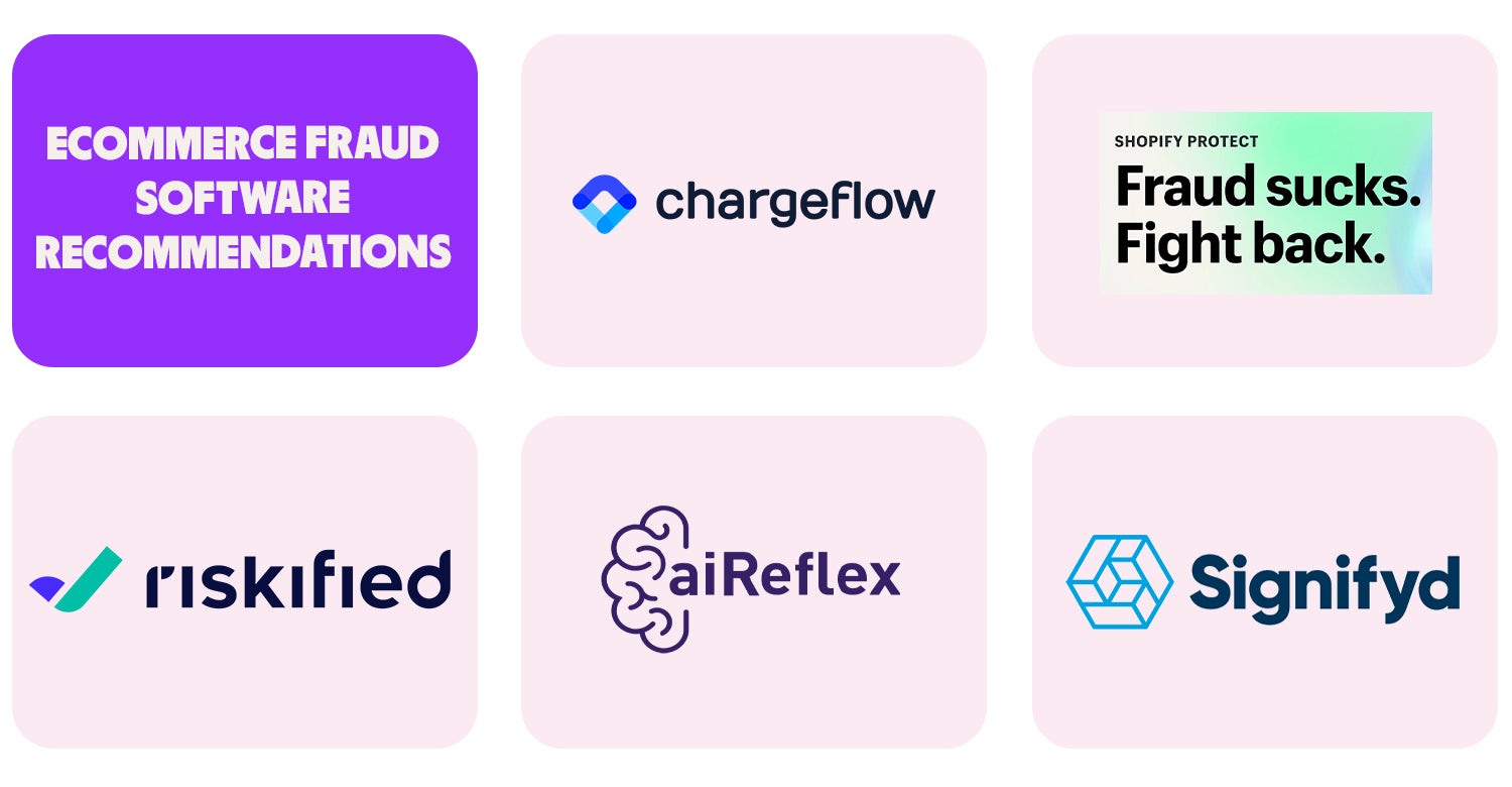 Some ecommerce fraud software includes Chargeflow, Riskified as well as the in-built Shopify Protect that is available for all Shopify Shop Pay users.