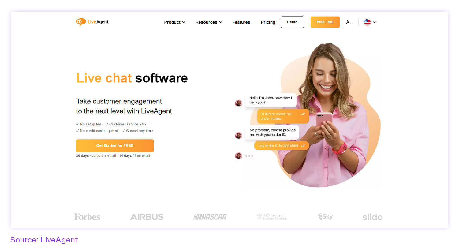 A screenshot of LiveAgent's website.