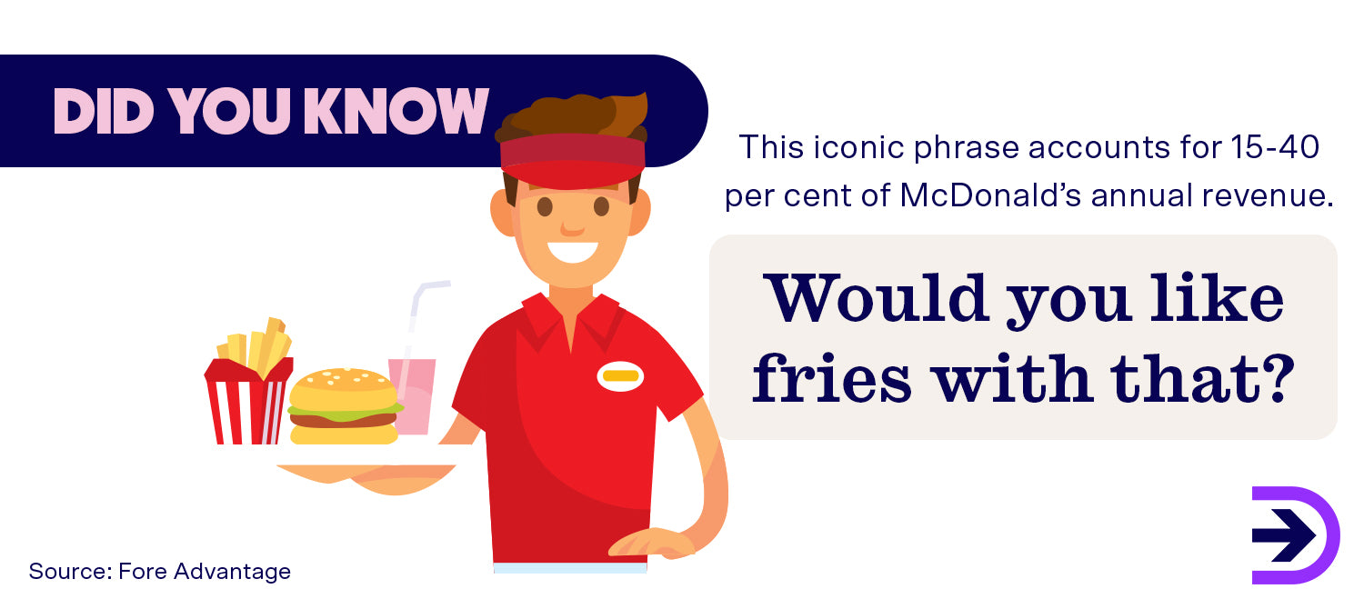 The phrase, "would you like fries with that?" accounts for 15-40 per cent of McDonald’s annual revenue.
